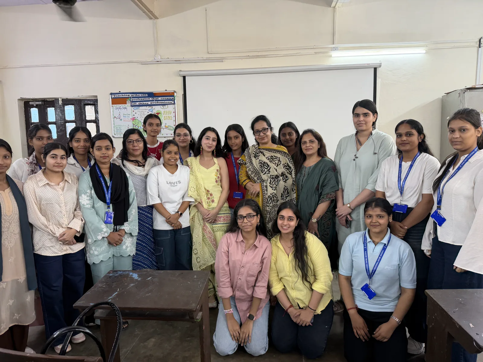 Himanshi Sahni with workshop participants in a classroom